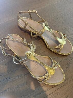 Chanel Women’s T-Strap Gold metallic Sandals size 40